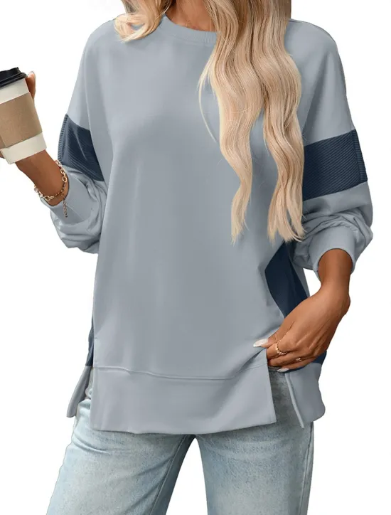 New Women's Blouse Vintage Tropical Daily Long Sleeve Regular Tops Work Daily Holiday Patchwork Zipper Gray blue Black Pink Apricot Spring Fall Winter Women Tank Tops & Camis