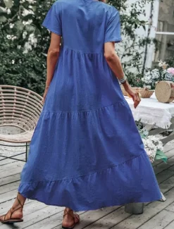 Clearance Women's Blue Sky Blue Green Summer Spring Maxi Dress Cotton Linen Dresses Casual Dress Basic Modern Daily Weekend Loose Fit Plain V Neck Women Dresses