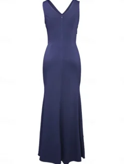 Best Women's Bodycon Maxi Dress Ruffle Split Cocktail Party Elegant Formal V Neck Sleeveless Black Wine Navy Blue Color Women Cocktail Dress
