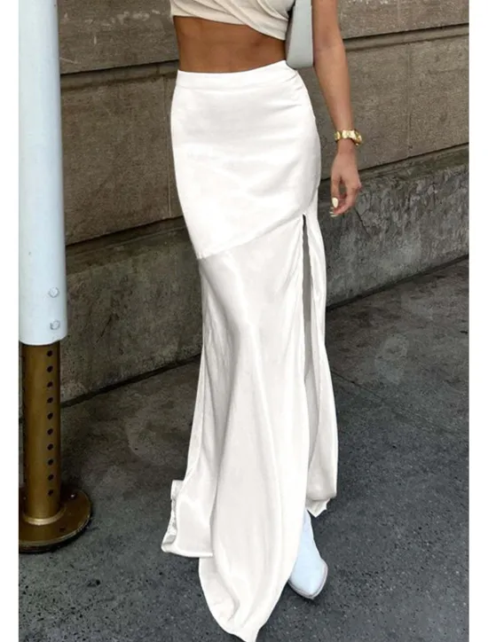 Outlet Women's Bodycon Trumpet / Mermaid Fashion Maxi High Waist Skirts Plain Split Ends Micro-elastic Party Birthday Party Summer Polyester Women Skirts