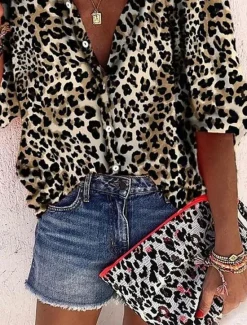 Outlet Women's Bohemia Vintage V Neck 3/4 Length Sleeve Floral Graphic Leopard Daily Regular Tops Daily Holiday Beach Wear Print Spring Fall Spring, Fall, Winter, Summer Women Blouses & Shirts