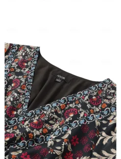 Online Women's Bohemian Maxi Dress V-Neck Long Sleeve Floral Belted Front Slit Navy Blue Pink Light Background Spring Summer Beach Party Casual Feminine Full Sizes Women Chiffon Dresses