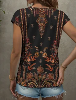 Online Women's Boho Camisole Tank Top Graphic Geometric Vintage Stylish Classic Sleeveless Short Sleeve V Neck Regular Tops Daily Print Yellow Red Blue Purple Green Summer Spring Women Tank Tops & Camis