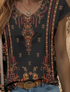 Online Women's Boho Camisole Tank Top Graphic Geometric Vintage Stylish Classic Sleeveless Short Sleeve V Neck Regular Tops Daily Print Yellow Red Blue Purple Green Summer Spring Women Tank Tops & Camis
