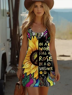 New Women's Boho Dress Western Dress Vintage Mini Dress Sundress A Line Dress Summer Dress Vacation Casual Daily Loose Fit Floral Graphic Sleeveless U Neck Summer Women Vacation Dresses|Sundresses