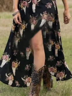 Sale Women's Boho Dress Western Dress Vintage Maxi Dress A Line Dress Summer Dress Vacation Casual Boho Daily Regular Fit Graphic Short Sleeve V Neck Summer Women Casual Dress