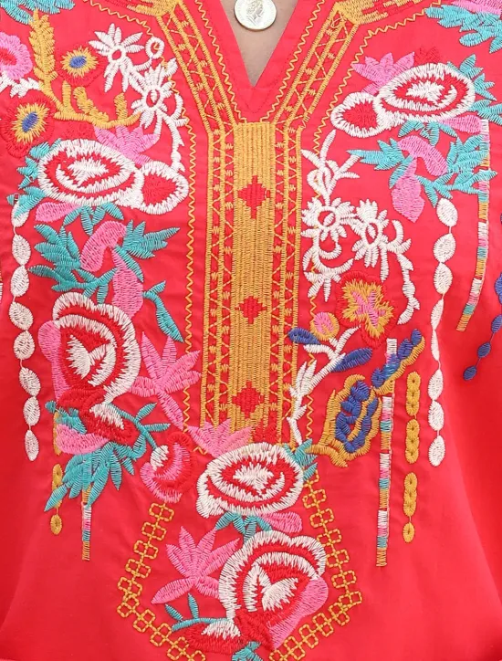 Clearance Women's Boho Shirt Floral Casual Long Sleeve Bishop Sleeve V Neck Regular Tops Vacation Work Daily Embroide Autumn / Fall Spring & Summer Women Boho Tops