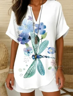Hot Women's Boho Shirt Graphic Bohemia Vintage Daily Sleeveless Short Sleeve V Neck Regular Tops Daily Holiday Semi Formal White Red Blue Green Beige Summer Spring Women Independence Day Top