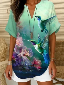 Hot Women's Boho Shirt Graphic Bohemia Vintage Daily Sleeveless Short Sleeve V Neck Regular Tops Daily Holiday Semi Formal White Red Blue Green Beige Summer Spring Women Independence Day Top