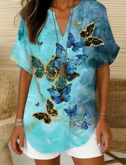 Hot Women's Boho Shirt Graphic Bohemia Vintage Daily Sleeveless Short Sleeve V Neck Regular Tops Daily Holiday Semi Formal White Red Blue Green Beige Summer Spring Women Independence Day Top