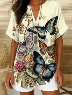Hot Women's Boho Shirt Graphic Bohemia Vintage Daily Sleeveless Short Sleeve V Neck Regular Tops Daily Holiday Semi Formal White Red Blue Green Beige Summer Spring Women Independence Day Top