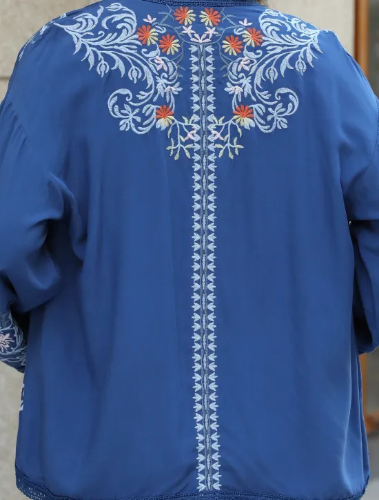 Outlet Women's Boho Shirt Shrugs Floral Flower Casual Boho Long Sleeve Bell Sleeve Asymmetrical Regular Tops Valentine's Day Work Daily Embroidered All Seasons Women Boho Tops
