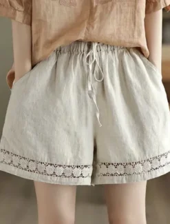 New Women's Boho Shorts Solid Color Chinos Shorts Vacation Vintage Fashion Short High Waist Plain Pocket Drawstring Comfort Outdoor Micro-elastic Vacation Street Daily Black White Orange Green Women Shorts|Pants