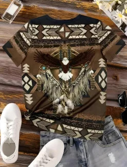 Discount Women's Boho T Shirt Western T Shirt Graphic Geometric Tribal Bohemia Vintage Stylish Short Sleeve Round Neck Regular Tops Daily Going out Weekend Print Summer Spring Women Boho Tops