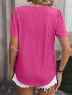 Outlet Women's Boho T-shirt Plain Bohemia Stylish Basic Short Sleeve Puff Sleeve Square Neck Regular Tops Daily Going out Weekend Dressy Tunic Black White Light Green Pink Royal Blue Summer Women T-Shirts