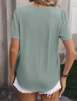Outlet Women's Boho T-shirt Plain Bohemia Stylish Basic Short Sleeve Puff Sleeve Square Neck Regular Tops Daily Going out Weekend Dressy Tunic Black White Light Green Pink Royal Blue Summer Women T-Shirts