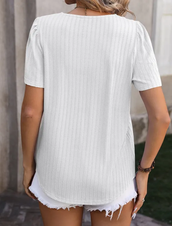 Outlet Women's Boho T-shirt Plain Bohemia Stylish Basic Short Sleeve Puff Sleeve Square Neck Regular Tops Daily Going out Weekend Dressy Tunic Black White Light Green Pink Royal Blue Summer Women T-Shirts