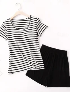 Outlet Women's Bolero Top Daily Date Going out Fashion Long Sleeve Crew Neck Black Summer Spring Home Outfits Women Pajama-Setter