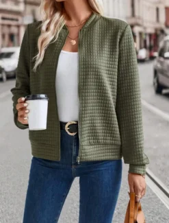 Outlet Women's Bomber Jacket Casual Jacket Comfortable Breathable Zipper Casual Plain Vacation Street Casual Daily Wear Zipper Short Stand Collar Regular Fit Long Sleeve Outerwear Black Orange Army Green Women Jackets