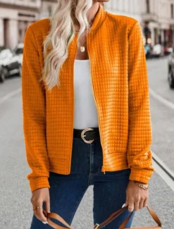 Outlet Women's Bomber Jacket Casual Jacket Comfortable Breathable Zipper Casual Plain Vacation Street Casual Daily Wear Zipper Short Stand Collar Regular Fit Long Sleeve Outerwear Black Orange Army Green Women Jackets