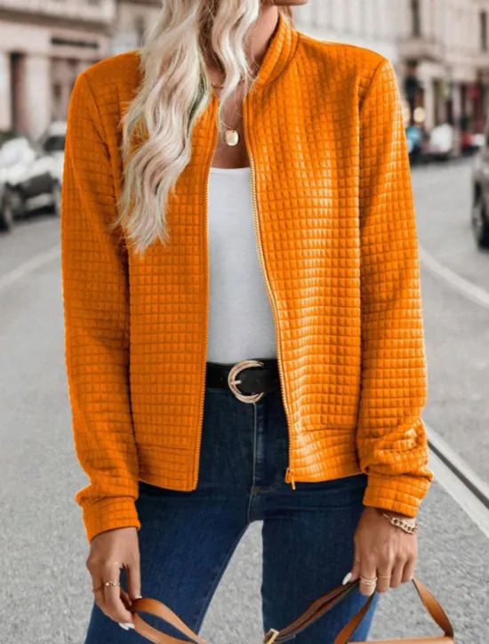 Outlet Women's Bomber Jacket Casual Jacket Comfortable Breathable Zipper Casual Plain Vacation Street Casual Daily Wear Zipper Short Stand Collar Regular Fit Long Sleeve Outerwear Black Orange Army Green Women Jackets