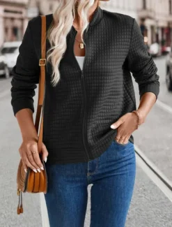 Outlet Women's Bomber Jacket Casual Jacket Comfortable Breathable Zipper Casual Plain Vacation Street Casual Daily Wear Zipper Short Stand Collar Regular Fit Long Sleeve Outerwear Black Orange Army Green Women Jackets