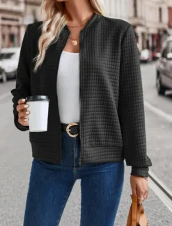 Outlet Women's Bomber Jacket Casual Jacket Comfortable Breathable Zipper Casual Plain Vacation Street Casual Daily Wear Zipper Short Stand Collar Regular Fit Long Sleeve Outerwear Black Orange Army Green Women Jackets