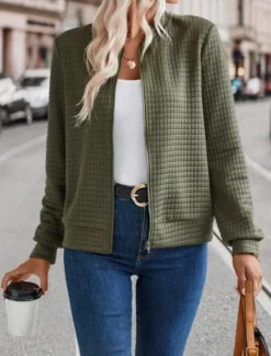Outlet Women's Bomber Jacket Casual Jacket Comfortable Breathable Zipper Casual Plain Vacation Street Casual Daily Wear Zipper Short Stand Collar Regular Fit Long Sleeve Outerwear Black Orange Army Green Women Jackets