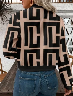 New Women's Bomber Jacket Casual Jacket Comfortable Breathable Zipper Print Casual Geometric Vacation Street Casual Daily Wear Zipper Short Stand Collar Regular Fit Long Sleeve Outerwear Summer Women Jackets