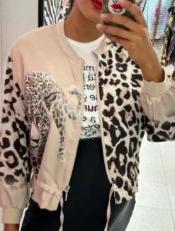 Online Women's Bomber Jacket Comfortable Breathable Zipper Print Casual Leopard Vacation Street Casual Daily Wear Zipper Regular Stand Collar Regular Fit Long Sleeve Outerwear Black White Pink Summer Spring Women Jackets