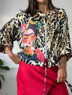Online Women's Bomber Jacket Comfortable Breathable Zipper Print Casual Leopard Vacation Street Casual Daily Wear Zipper Regular Stand Collar Regular Fit Long Sleeve Outerwear Black White Pink Summer Spring Women Jackets