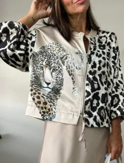 Online Women's Bomber Jacket Comfortable Breathable Zipper Print Casual Leopard Vacation Street Casual Daily Wear Zipper Regular Stand Collar Regular Fit Long Sleeve Outerwear Black White Pink Summer Spring Women Jackets