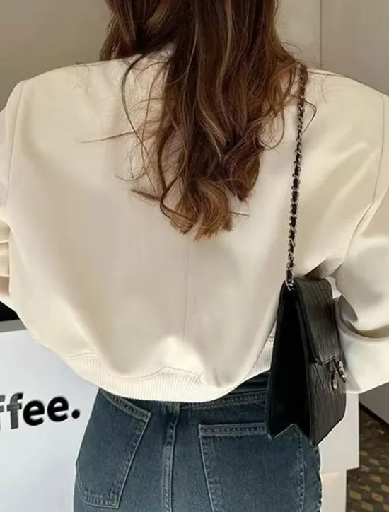 Discount Women's Bomber Jacket Outdoor Street Daily Wear Fall Winter Short Coat Regular Fit Thermal Warm Breathable Stylish Casual Jacket Long Sleeve Solid Color with Pockets Black Pink Khaki Women Jackets