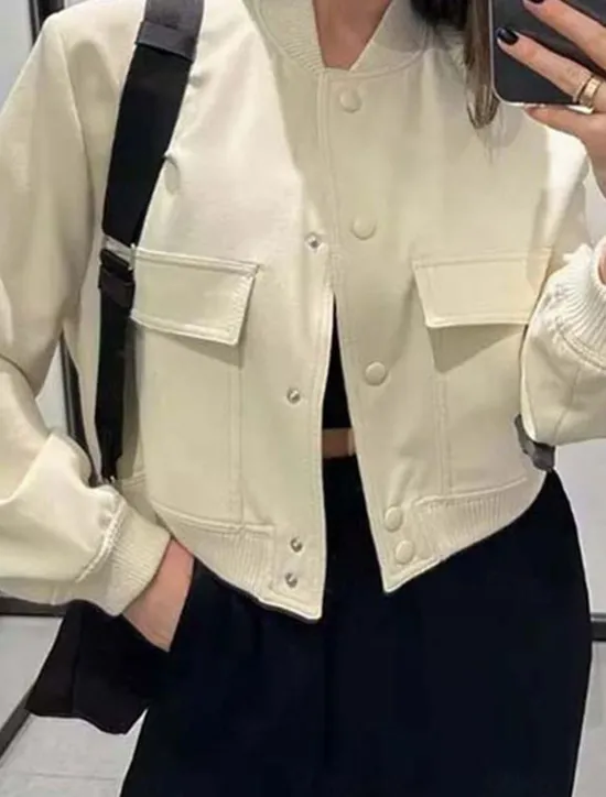 Discount Women's Bomber Jacket Outdoor Street Daily Wear Fall Winter Short Coat Regular Fit Thermal Warm Breathable Stylish Casual Jacket Long Sleeve Solid Color with Pockets Black Pink Khaki Women Jackets