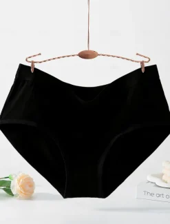 Sale Women's Boyshorts 1 PC Underwear Simple Classic Pure Color Cotton Mid Waist Plus Size Gender Neutral Light Blue Black Pink M L XL Home Outfits Women Lingerie