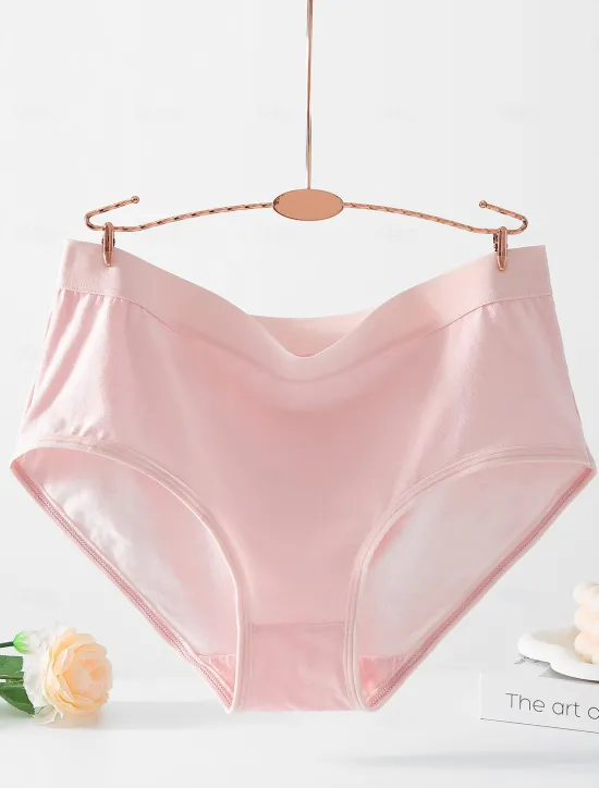 Sale Women's Boyshorts 1 PC Underwear Simple Classic Pure Color Cotton Mid Waist Plus Size Gender Neutral Light Blue Black Pink M L XL Home Outfits Women Lingerie