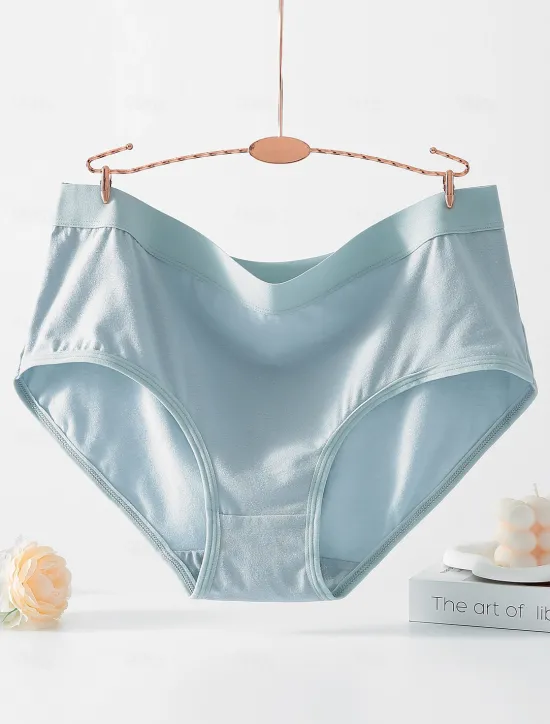 Sale Women's Boyshorts 1 PC Underwear Simple Classic Pure Color Cotton Mid Waist Plus Size Gender Neutral Light Blue Black Pink M L XL Home Outfits Women Lingerie