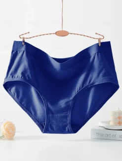 Sale Women's Boyshorts 1 PC Underwear Simple Classic Pure Color Cotton Mid Waist Plus Size Gender Neutral Light Blue Black Pink M L XL Home Outfits Women Lingerie