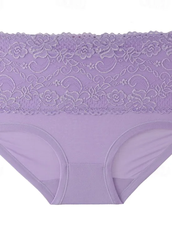 Online Women's Brief Underwear 1 PC Underwear Fashion Simple Sexy Lace Hole Flower High Waist Sexy Black Purple Pink M L XL Home Outfits Women Lingerie