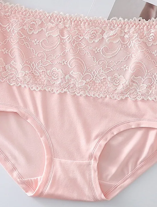 Online Women's Brief Underwear 1 PC Underwear Fashion Simple Sexy Lace Hole Flower High Waist Sexy Black Purple Pink M L XL Home Outfits Women Lingerie