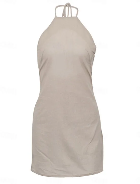 Discount Women's Summer Spring Mini Dress Cotton Linen Dresses Casual Dress Strap Dress Basic Modern Vacation Daily Weekend Loose Fit Plain Halter Neck Women Dresses