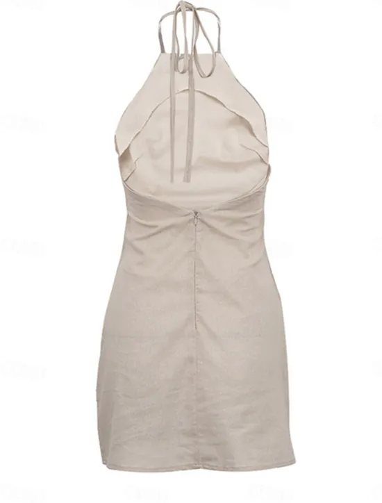 Discount Women's Summer Spring Mini Dress Cotton Linen Dresses Casual Dress Strap Dress Basic Modern Vacation Daily Weekend Loose Fit Plain Halter Neck Women Dresses