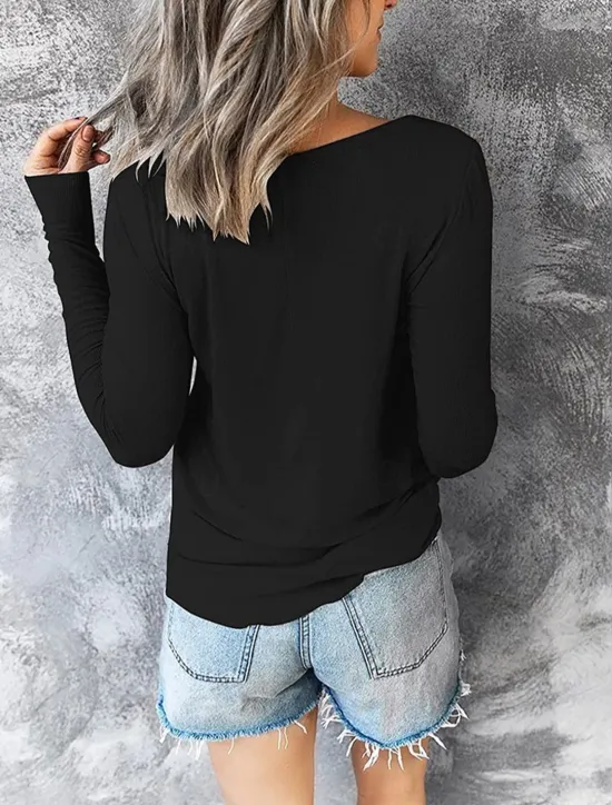 Outlet Women's Burgundy Tee Fashion Stylish Patchwork Long Sleeve Regular Tops V Neck Vacation Daily Black Red Royal Blue Fall & Winter Women T-Shirts