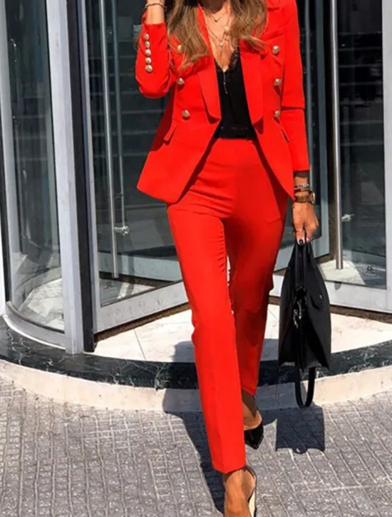 Clearance Women's Business Formal Blazer Suits Long Sleeve Shirt Collar Solid Color Office Business Casual Black Yellow Red Summer Regular Fit Women Blazers & Suits