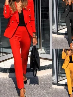 Clearance Women's Business Formal Blazer Suits Long Sleeve Shirt Collar Solid Color Office Business Casual Black Yellow Red Summer Regular Fit Women Blazers & Suits