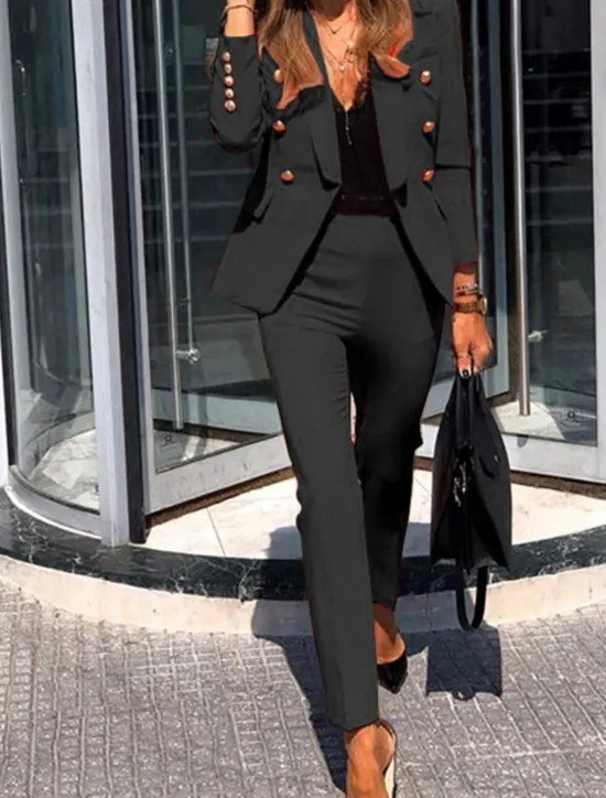 Clearance Women's Business Formal Blazer Suits Long Sleeve Shirt Collar Solid Color Office Business Casual Black Yellow Red Summer Regular Fit Women Blazers & Suits