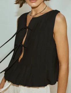 Sale Women's Button Up Cotton Linen Shirt Solid Color Basic Casual Sleeveless Crew Neck Regular Tops Daily Ruffle Black White Red Summer Spring Women Shirts