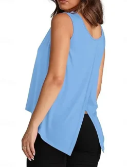 Outlet Women's Camisole Tank Top Solid Color Daily Casual Sleeveless Crew Neck Regular Tops Daily Print Khaki Light Blue Summer Women Shirts