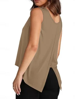 Outlet Women's Camisole Tank Top Solid Color Daily Casual Sleeveless Crew Neck Regular Tops Daily Print Khaki Light Blue Summer Women Shirts