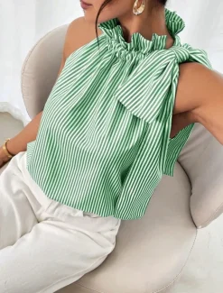 Online Women's Camisole Tank Top Striped Daily Casual Sleeveless Halter Neck Regular Tops Daily Print Black Sky Blue Purple Green Summer Women Tank Tops & Camis
